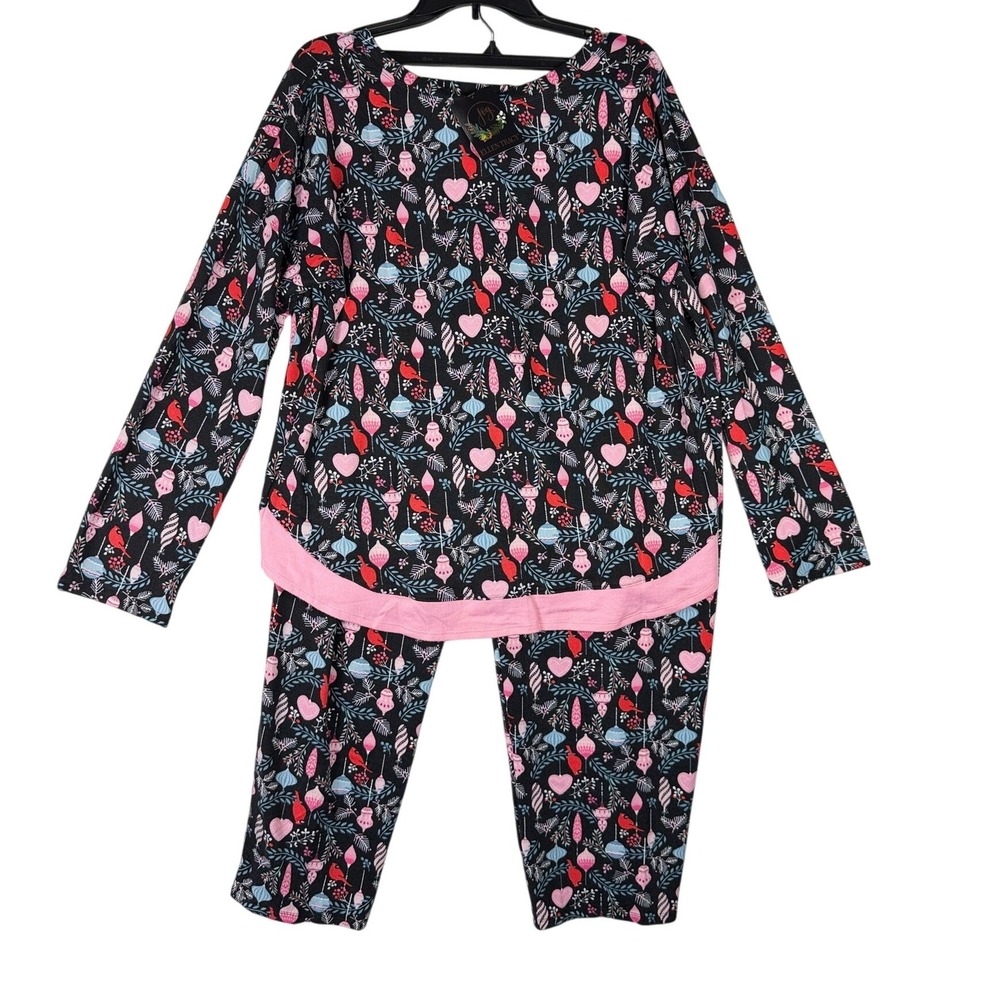 Ellen Tracy Womens Size Large 2-Piece Pajama Set Black Christmas Cardinal‎ NWT